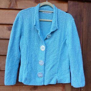 Willow Women's Cardigan Button Turquoise Blue Sweater. 100% Cotton, Made in USA